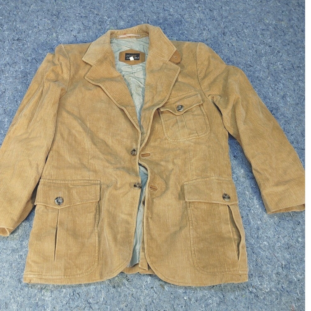 Vintage Cortefiel Corduroy Sport Coat Leather Trim Men Size 40 70s Classy